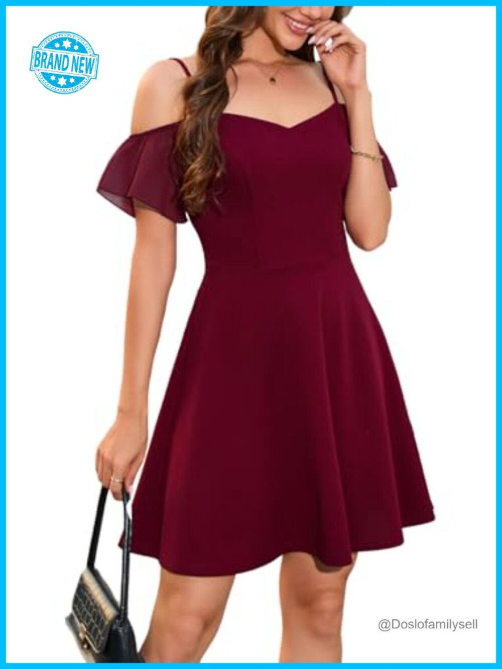 Off Shoulder Chiffon Flutter Sleeve A-Line Short Cocktail Party Dress
